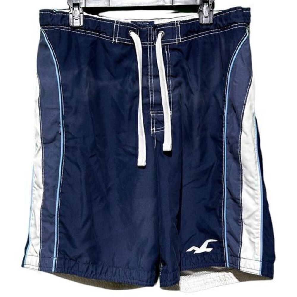 Hollister Men's Swim Trunks Board Shorts‎ Navy Blue White Size Medium